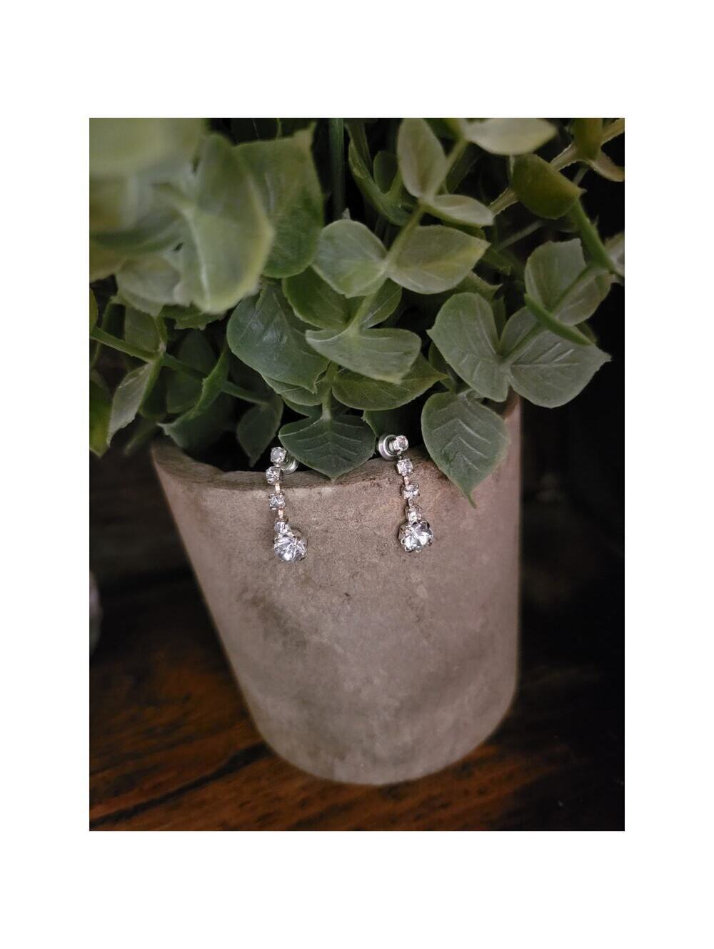Glam OEC Dangle Drop CZ Silver Tone Earrings